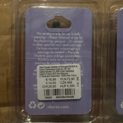 500x Claire’s Accessories Belly Piercing Accessory