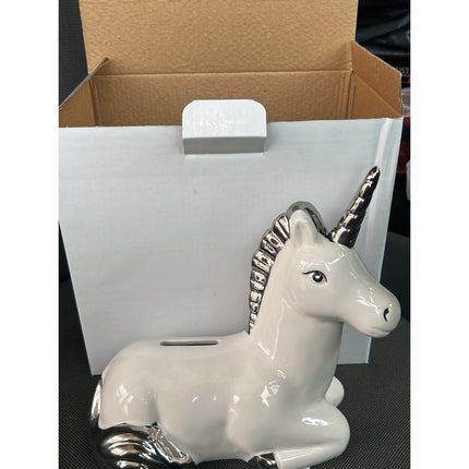 240x 18cm Silver Played Unicorn Money Box