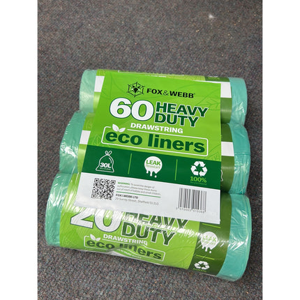 530x Fox & Webb Heavy Duty 30L Drawstring Bin Liners Green.