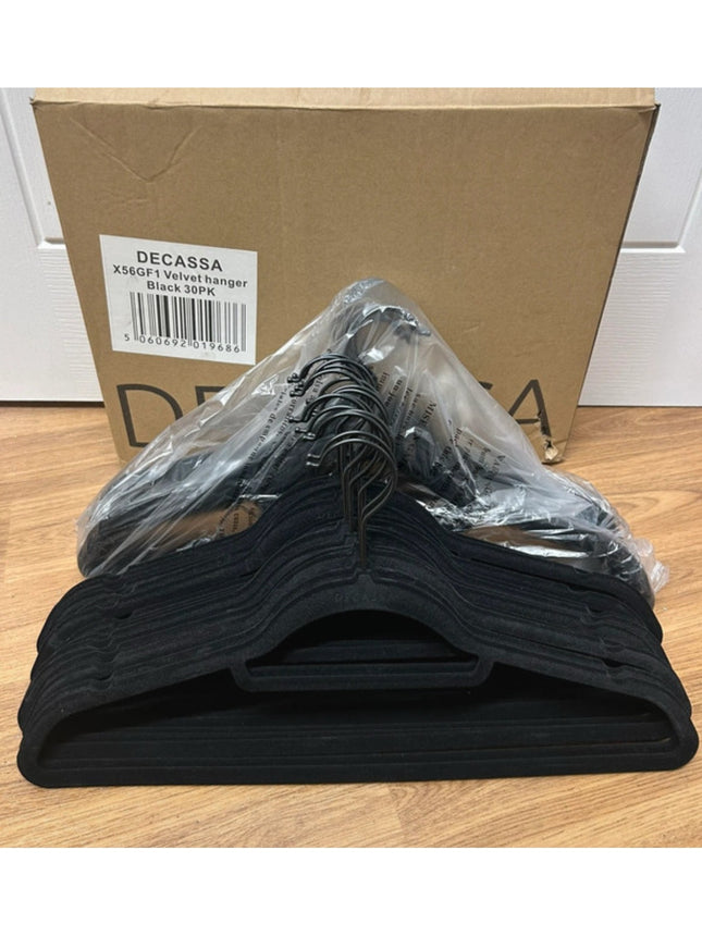 30x DECASSA Velvet Black Hangers Non Slip